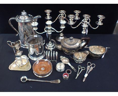 A PATENT SILVER-PLATED ICE JUGwith other plated wares including candelabra