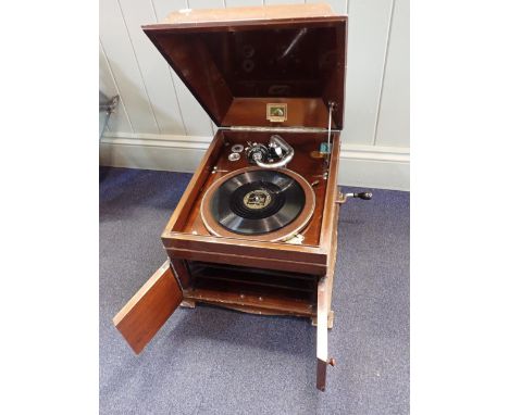 AN HMV MODEL 126 TABLE GRAND GRAMOPHONEmahogany cased, with Number 4 soundbox (running, scuffs and scratches to cabinet)
