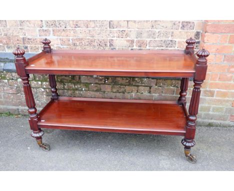 A WILLIAM IV MAHOGANY BUFFET, ON OVERSIZED COPE & COLLINSON SPOKED CASTERStwo tiers (originally three), 84cm high,  122cm wid