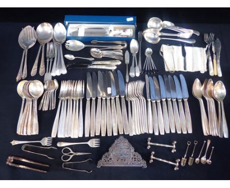 A QUANTITY OF SILVER-PLATED CUTLERYincluding a mid-century style canteen by Elkington (unboxed), and a Royal Worcester pie se