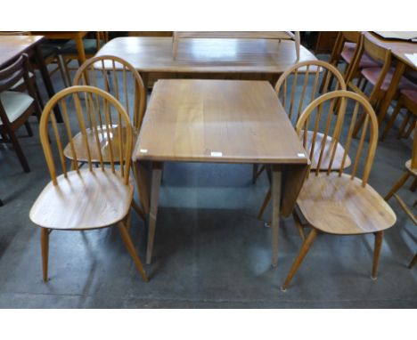 An Ercol Blonde elm and beech Windsor drop-leaf table and four Windsor chairs 