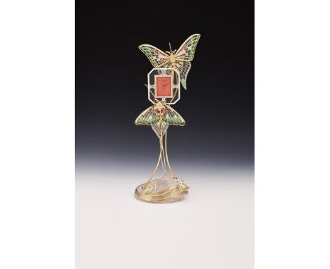 AN 18 CARAT GOLD, ENAMEL AND DIAMOND SET BUTTERFLY CLOCK ASPREY & CO. LTD., LONDON 1987 The two 18 carat gold and plique a jo