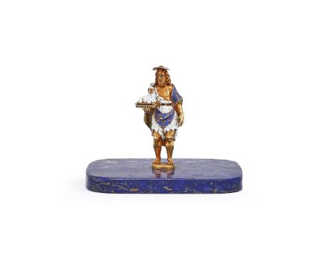 A 19TH CENTURY GOLD AND ENAMEL FIGURE OF CHRIST AND THE LAMB OF GOD  UNMARKED Modelled as Jesus holding the lamb of God in a 