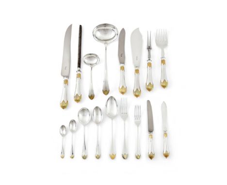 A SILVER AND SILVER GILT TABLE SERVICE FOR TWELVE SETTINGS ASPREY & CO. LTD, SHEFFIELD 1996 -1997 Comprising:Twelve table for