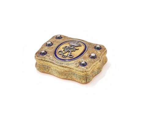 FIRST HALF OF THE 19TH CENTURY, A GOLD AND DIAMOND ROYAL PRESENTATION BOX HANAU, CARL MARTIN WEISHAUPT & SOHNEThe shaped rect
