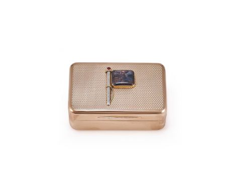 A GEORGE III 18 CARAT GOLD BOX ALEXANDER J. STRACHAN, LONDON 1809 With engine turned decoration and a later applied diamond a