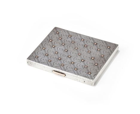 MARIN, A SILVER CIGARETTE CASE  CIRCA 1930S The rectangular case with engraved designs, the lid decorated with gold studs, si