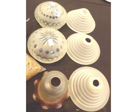 ART DECO LAMP SHADES. Three Art Deco glass lamp shades and a further pair and a single example