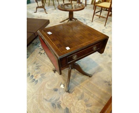 SOFA TABLE. Sofa table with leather inserts and a chess board top