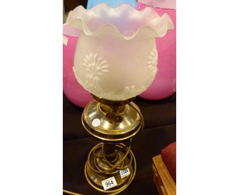 EDWARDIAN OIL LAMP. Edwardian oil lamp with white opaque glass shade - chip to base
