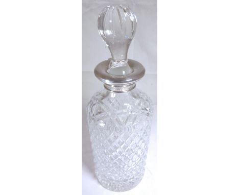 CRYSTAL DECANTER. Cut glass crystal decanter with silver collar, hallmarked Birmingham 1968