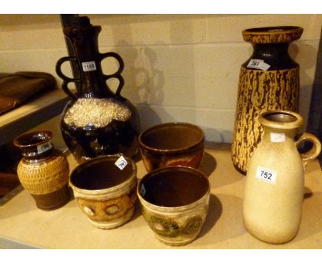 WEST GERMAN CERAMICS. Collection of West German Mid 20th Century drip glazed jugs, table lamp and planters