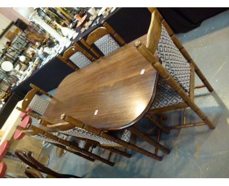 OAK DINING TABLE & CHAIRS. Oak dining tbale and six turned support upholstered dining chairs