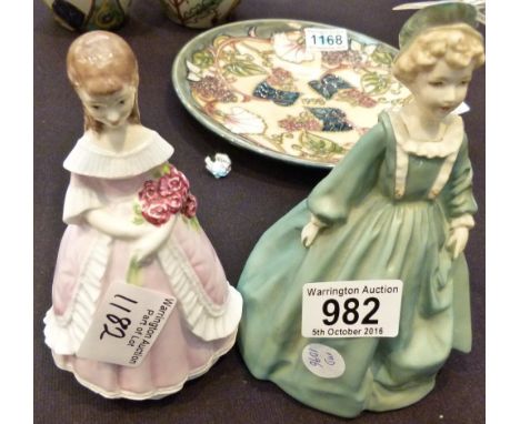 TWO ROYAL WORCESTER FIGURES.  Royal Worcester ceramic figures, Modesty and Grandmother's Dress.