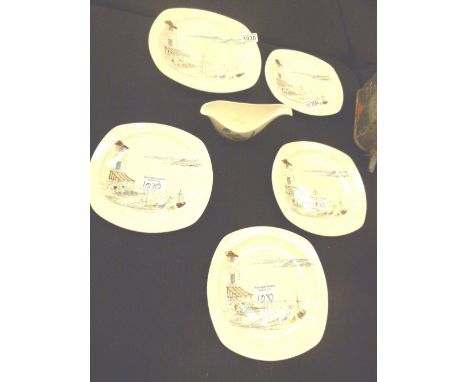 MIDWINTER CERAMICS. Six pieces of Midwinter Riviera ceramics