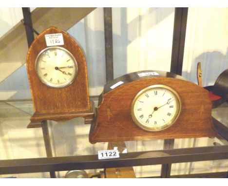 TWO MANTEL CLOCKS. Two eight day inlaid mantel clocks