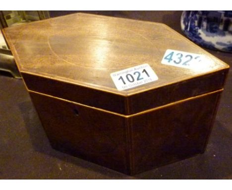 MAHOGANY TEA CADDY. Hexagonal mahogany tea caddy  L - 27 cm 