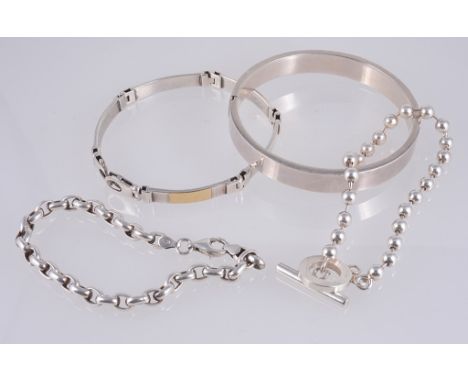 A 925 bangle, together with a ball charm bracelet by Gucci and two others