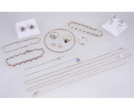 A quantity of modern silver jewellery to inc three pairs of earrings, four bracelets/bangle and three necklaces; together wit