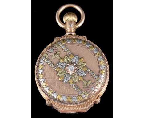 A 19th century diamond set 18ct full hunter by Patek Phillipe:A mid-sized full hunter with white, yellow and rose gold, in a 
