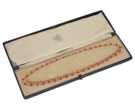 A vintage cased pearl and coral necklace in Cartier style