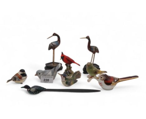 A Royal Crown Derby Long Tailed Tit, two enamelled bird magnetic trinket boxes, and other bird figures Condition Report:Avail