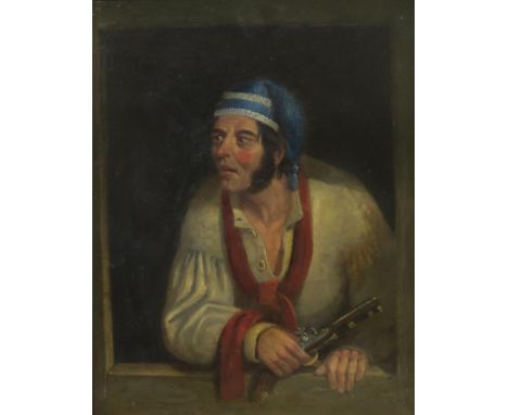 ATTRIBUTED TO WILLIAM KIDD HRSA (SCOTTISH 1796-1863) &nbsp;PORTRAIT OF A MAN WITH PISTOL &nbsp;Oil on board, 38 x 28cm Condit