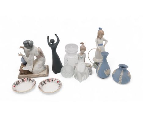 A Royal Doulton black basalt figure, Lladro and Nao figures, Tudor crystal pot and cover and other items Condition Report:Ava