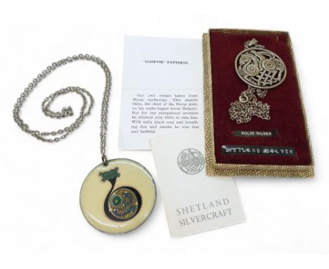 A Shetland Silver Sleipnir pattern pendant and chain, in original box,&nbsp; together with a further knotwork pendant Conditi
