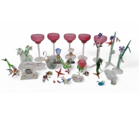 Assorted lamp work flowers and animals, Swarovski butterfly etc Condition Report:Available upon request