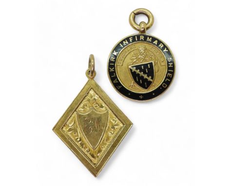 Evelyn Morrison of Falkirk F.C. - a 9ct gold Falkirk Infirmary Shield winner's medal by Bendall Brothers, Birmingham, 1927, e