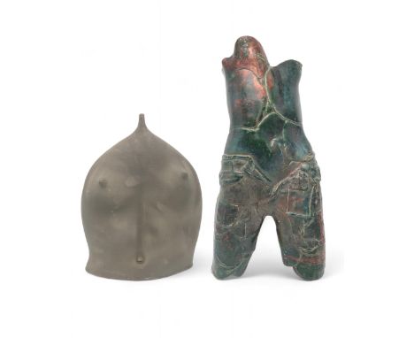DAVE COHEN (AMERICAN / SCOTTISH 1932 - 2018) A ceramic raku torso, unsigned, 48.5cm, together with a green glazed half torso 