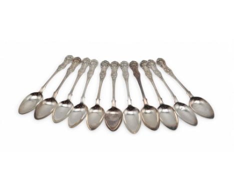 A set of 11 Victorian Scottish silver Queens pattern teaspoons, Glasgow 1866, 203gms (11) Condition Report:Available upon req