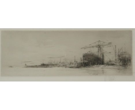 WILLIAM WALCOT RBA RE (BRITISH 1874-1943) &nbsp;THE CLYDE &nbsp;Etching, signed lower right, 11 x 27cm &nbsp;Title inscribed 
