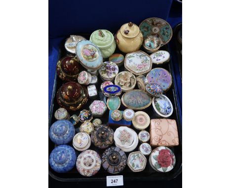 A large collection of pill and trinket boxes including enamel Staffordshire, Spode and Crummles, porcelain examples and other
