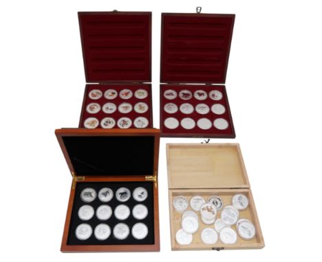 Various Chinese zodiac silver coins with three collector's cases approximate weight 1200 grams Condition Report:Available upo