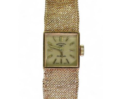 A 9ct gold retro ladies Rotary wrist watch with integral strap, length 18cm, weight 24.2gms Condition Report:Available upon r