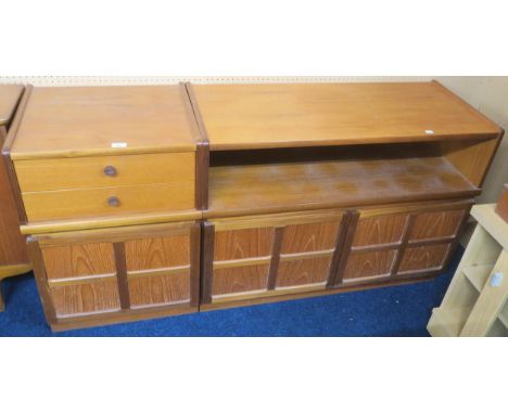 A lot comprising a mid 20th century teak sideboard with open compartment over pair of panelled cabinet doors, 75cm high x 102