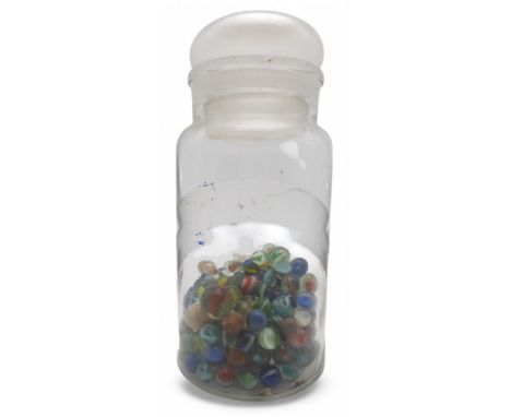 A collection of glass marbles, contained in a vintage glass sweetie jar, approx. 28cm in height Condition Report:Available up
