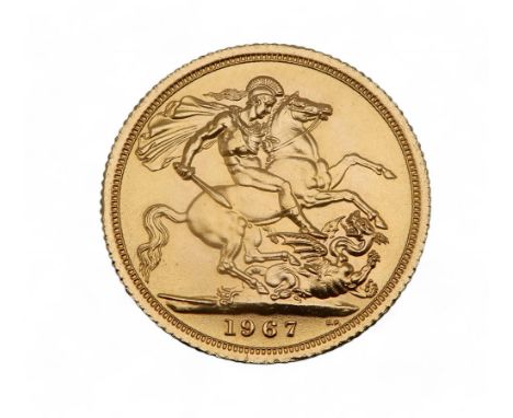 ELIZABETH II (1952-2022) 1 SOVEREIGN 1967 Obverse 1st portrait of Queen Elizabeth II laureate right legend around +&nbsp;ELIZ