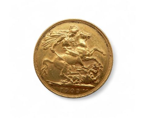 EDWARD VII (1901-1910) 1 SOVEREIGN 1909 Obverse portrait of King Edward VII facing right legend around&nbsp; EDWARDVS VII D: 