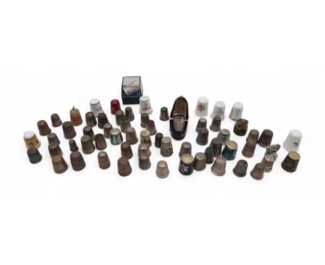 A collection of mainly silver thimbles, including Charles Horner Dorcas examples, other Charles Horner Chester examples, porc