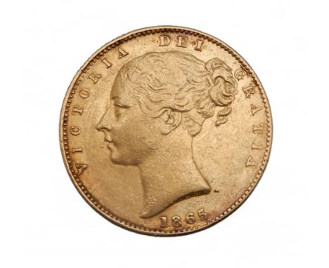 Victoria&nbsp;(1837-1901)&nbsp;Sovereign 1865 Shield&nbsp; Obverse Young uncrowned portrait of Queen Victoria left, legend ar