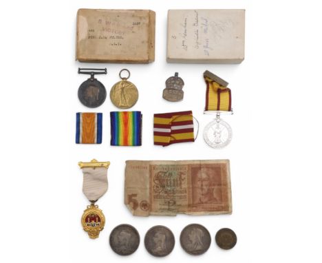 A WW1 medal pair awarded to 55480 Pte. J.M. Fulton, Highland Light Infantry, retaining original card packet; a hallmarked sil