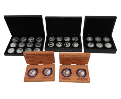 A lot comprising various commemorative silver coin sets with Apollo II, World Of Dragons etc, 30 coins Condition Report:Avail