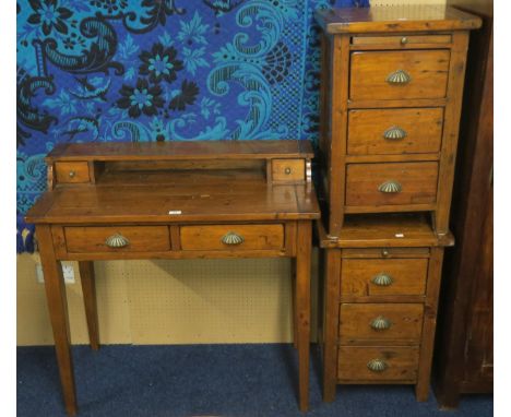 A contemporary elm bedroom suite consisting a small dressing table with fitted superstructure over two short drawers on squar