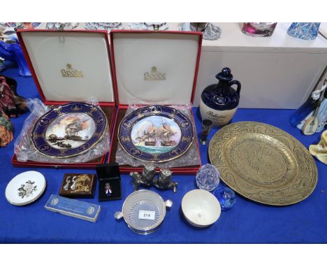 Two Spode Maritime plates, a Chinese bronze plate, a pair of owl cruets, a 1937 coronation spoon and other items Condition Re