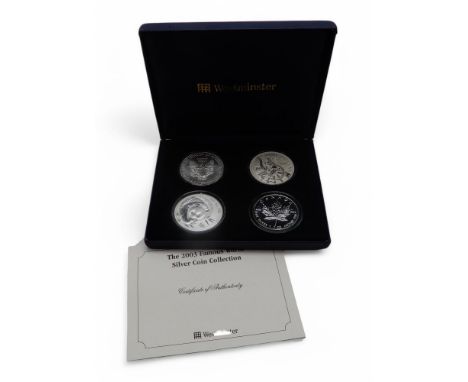 The 2003 Famous World Silver Coin Collection&nbsp;comprising United States eagle, Australian kangaroo, Chinese panda and Cana