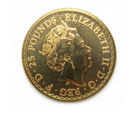 Elizabeth II&nbsp;(1952-2022)1/4 oz Fine Gold&nbsp;25 Pounds 2017 Obverse fifth portrait of HM Queen Elizabeth II right, wear