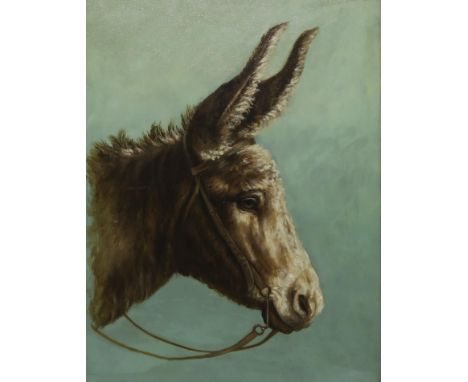 19th CENTURY SCHOOL &nbsp;PORTRAIT OF A DONKEY &nbsp;Oil on board, 33 x 66cm Condition Report:Available upon request